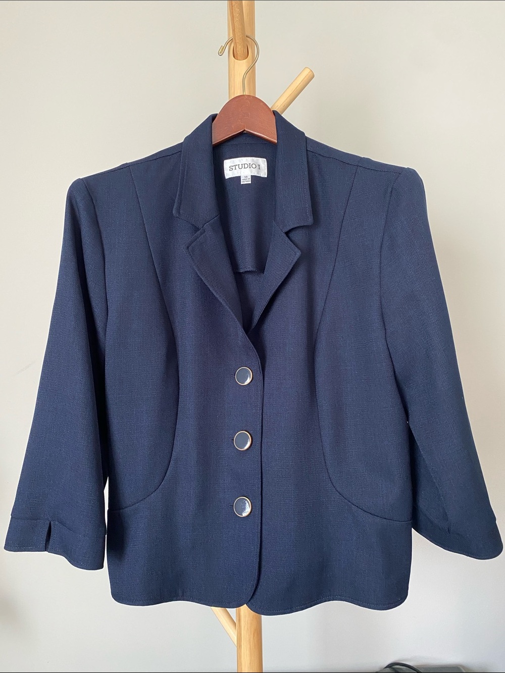 Studio I Navy Tailored Three-Button Blazer